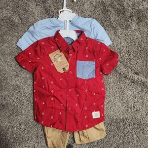 Weatherproof Red and Blue Kids Button Down Shirt 3-Piece Set